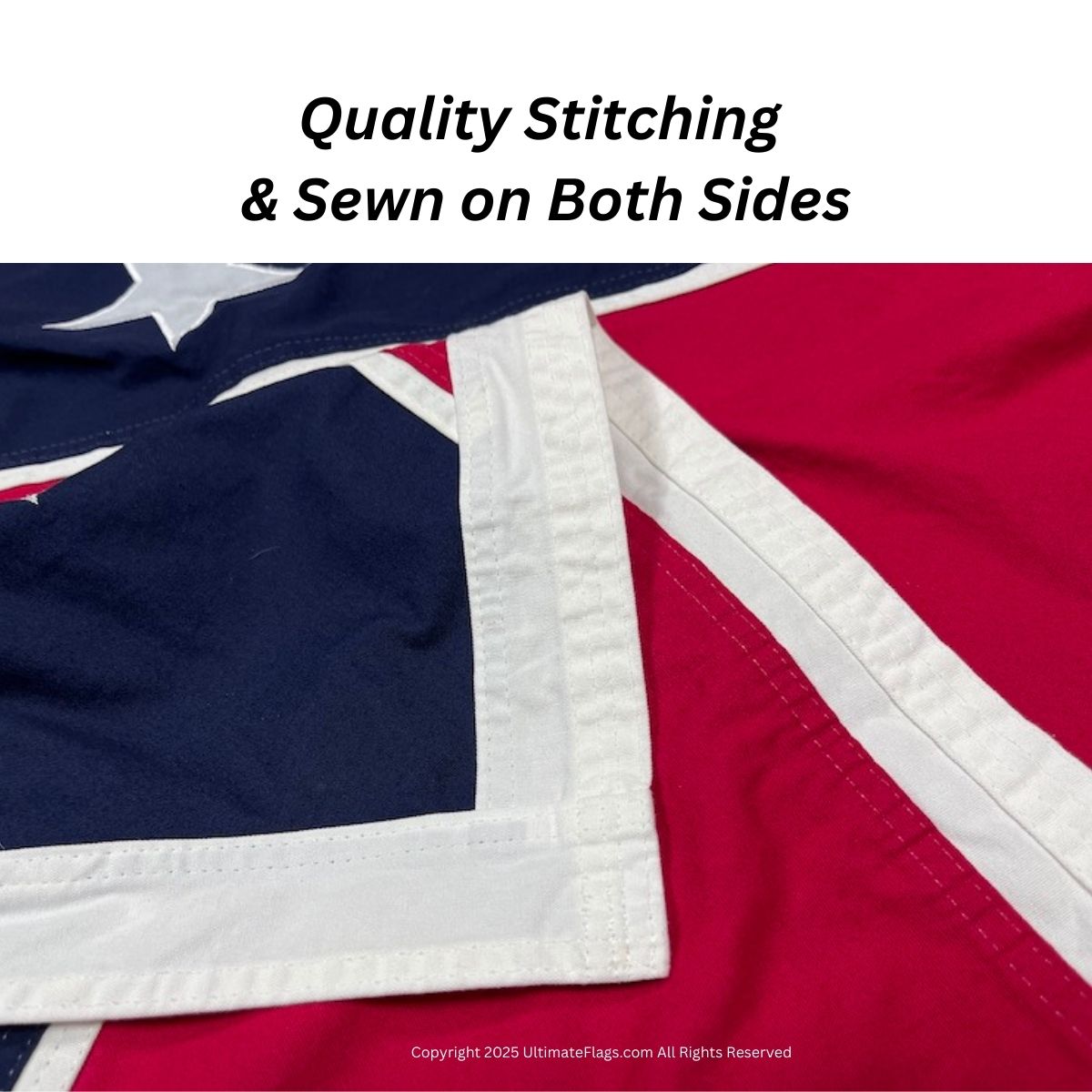 Quality stitching and double-sided sewing details of a flag, showcasing its durability and craftsmanship. Perfect for those looking to buy affordable and high-quality flags online. Discover the best deals at UltimateFlags.com.