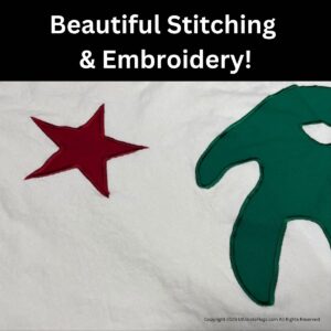 Beautiful stitching and embroidery showcasing a vibrant red star and a green design, perfect for those seeking affordable and high-quality flags. Buy online for the best deals at UltimateFlags.com.