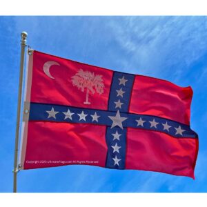 South Carolina flag featuring a palm tree and crescent moon design, perfect for showcasing state pride. Buy online for cheap and affordable options to display this vibrant flag. Best quality flags available at UltimateFlags.com.