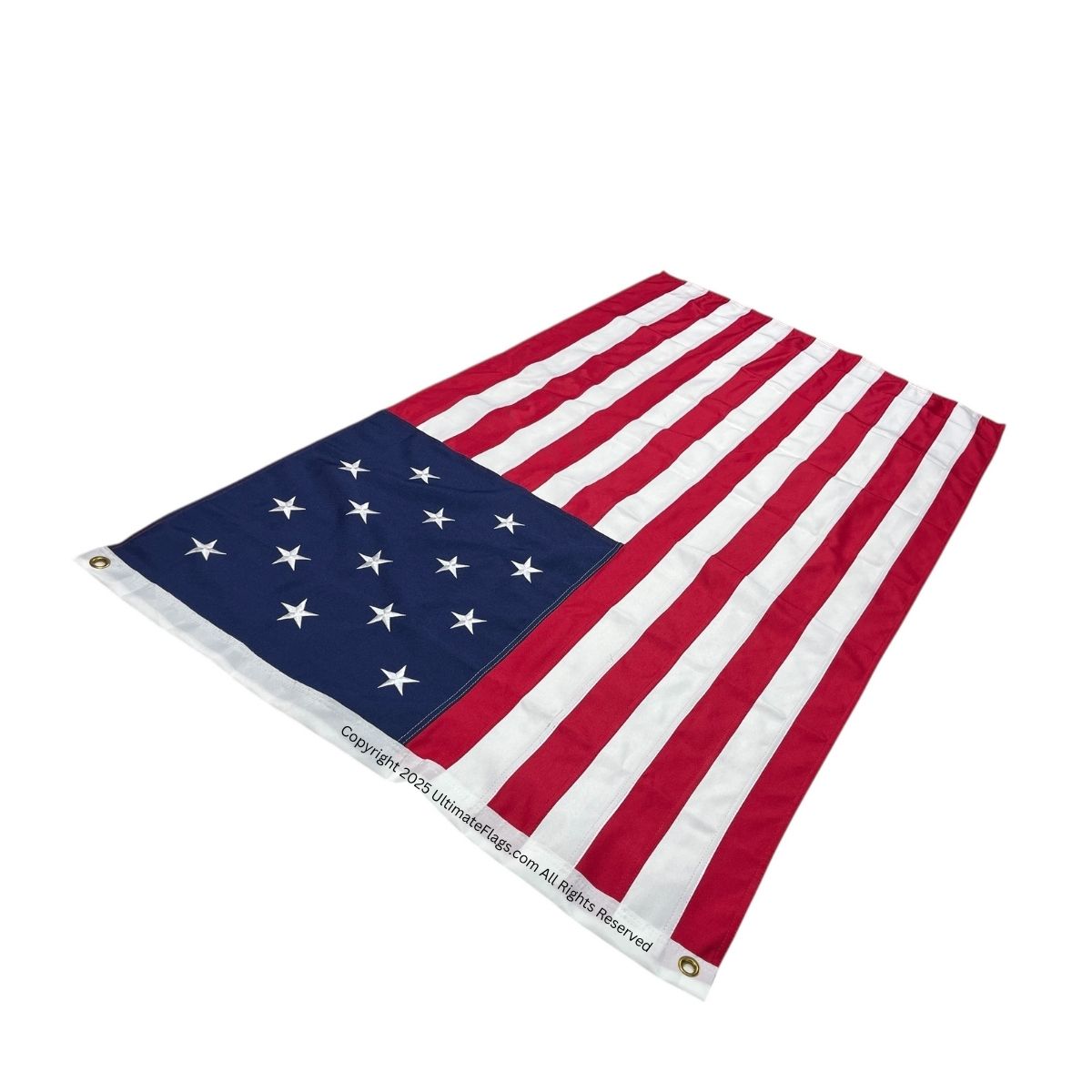 American flag displayed on a white background, showcasing vibrant colors and detailed design. Perfect for patriotic events, celebrations, or home decor. Buy online for affordable and cheap options at UltimateFlags.com. Best quality flags available to enhance your decor.