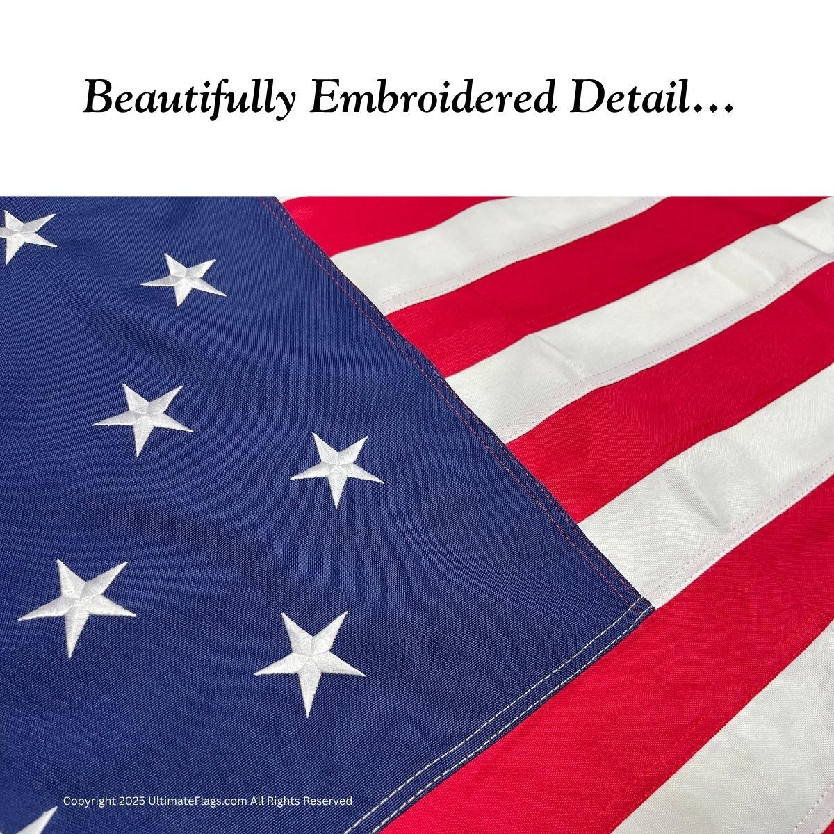 Beautifully embroidered American flag with vibrant colors and intricate detailing, showcasing the best quality at an affordable price. Buy online for cheap deals on premium flags at UltimateFlags.com.
