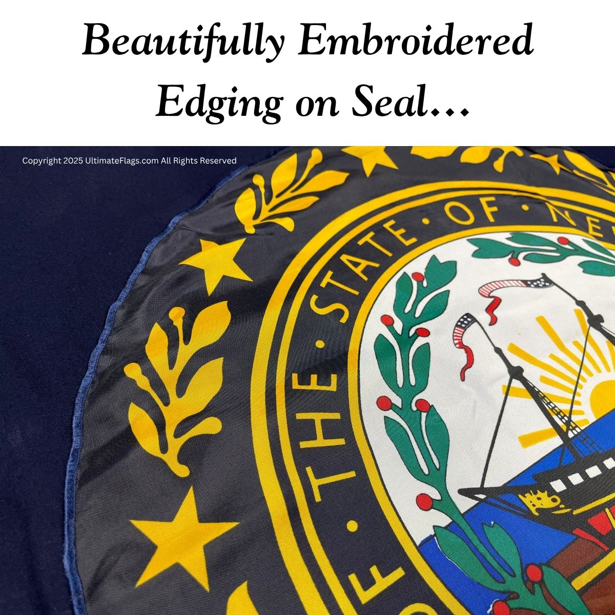 Beautifully embroidered edging on a seal, showcasing intricate details perfect for collectors and enthusiasts. This affordable and high-quality design is ideal for those looking to buy online at the best prices. Explore more at UltimateFlags.com.