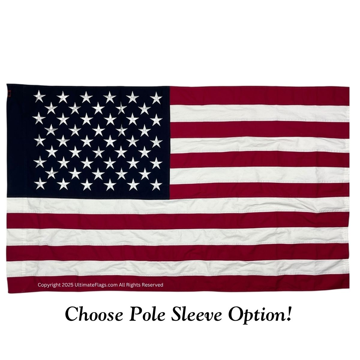 American flag with a pole sleeve option, ideal for outdoor display. This flag is a cheap and affordable choice for patriotic decor. Buy online now for the best deals at UltimateFlags.com.