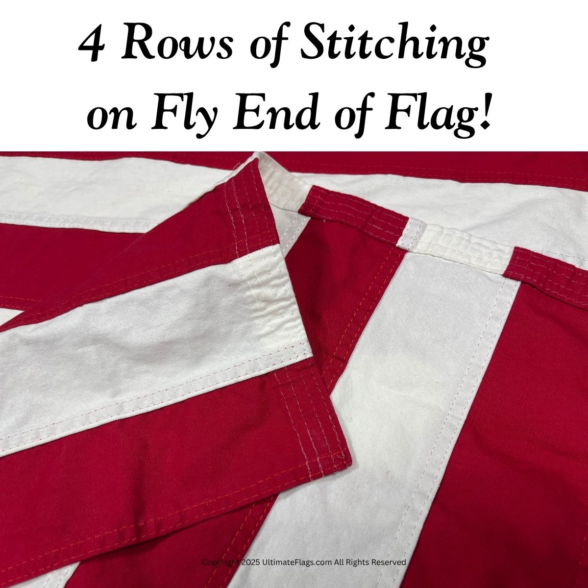 This image showcases the fly end of a flag with four rows of stitching, highlighting its durability and quality. It's an affordable option for those looking to buy online, ensuring the best value for flag enthusiasts. Explore more at UltimateFlags.com.