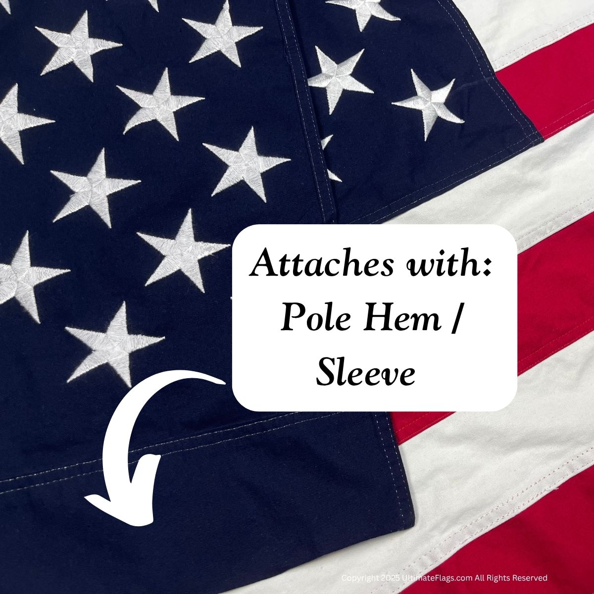 American flag showing pole hem/sleeve attachment for easy display, perfect for those looking for a cheap and affordable option to buy online. Discover the best deals and quality at UltimateFlags.com.