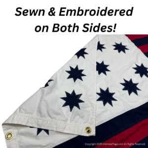 Sewn and embroidered flag showcasing detailed design with stars on both sides, perfect for those looking to buy online at cheap and affordable prices. Find the best selection at UltimateFlags.com.