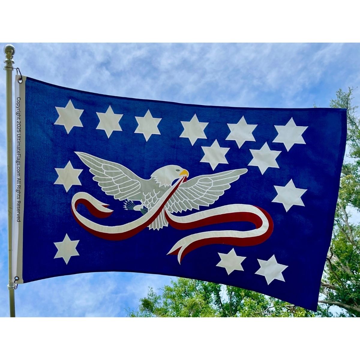 This vibrant flag features a majestic eagle design surrounded by stars, ideal for patriotic displays. Perfect for outdoor use, this flag is a cheap and affordable option to showcase your pride. Buy online today to find the best deals at UltimateFlags.com.