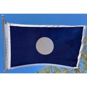 This image features a high-quality blue flag with a prominent white circle, perfect for displaying at events or in your home. Buy online for the best cheap and affordable flags that enhance your décor. Visit UltimateFlags.com for more options.