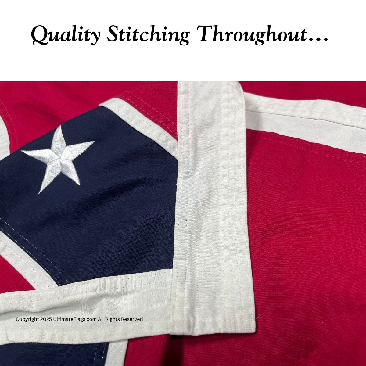 High-quality stitching detail on an affordable flag, highlighting durability and craftsmanship. Perfect for those looking to buy online at the best prices. Discover more at UltimateFlags.com.