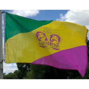 Colorful flag featuring green, yellow, and pink sections with a unique design, perfect for celebrations or events. Buy online for the best prices on affordable flags. Find this and more at UltimateFlags.com.