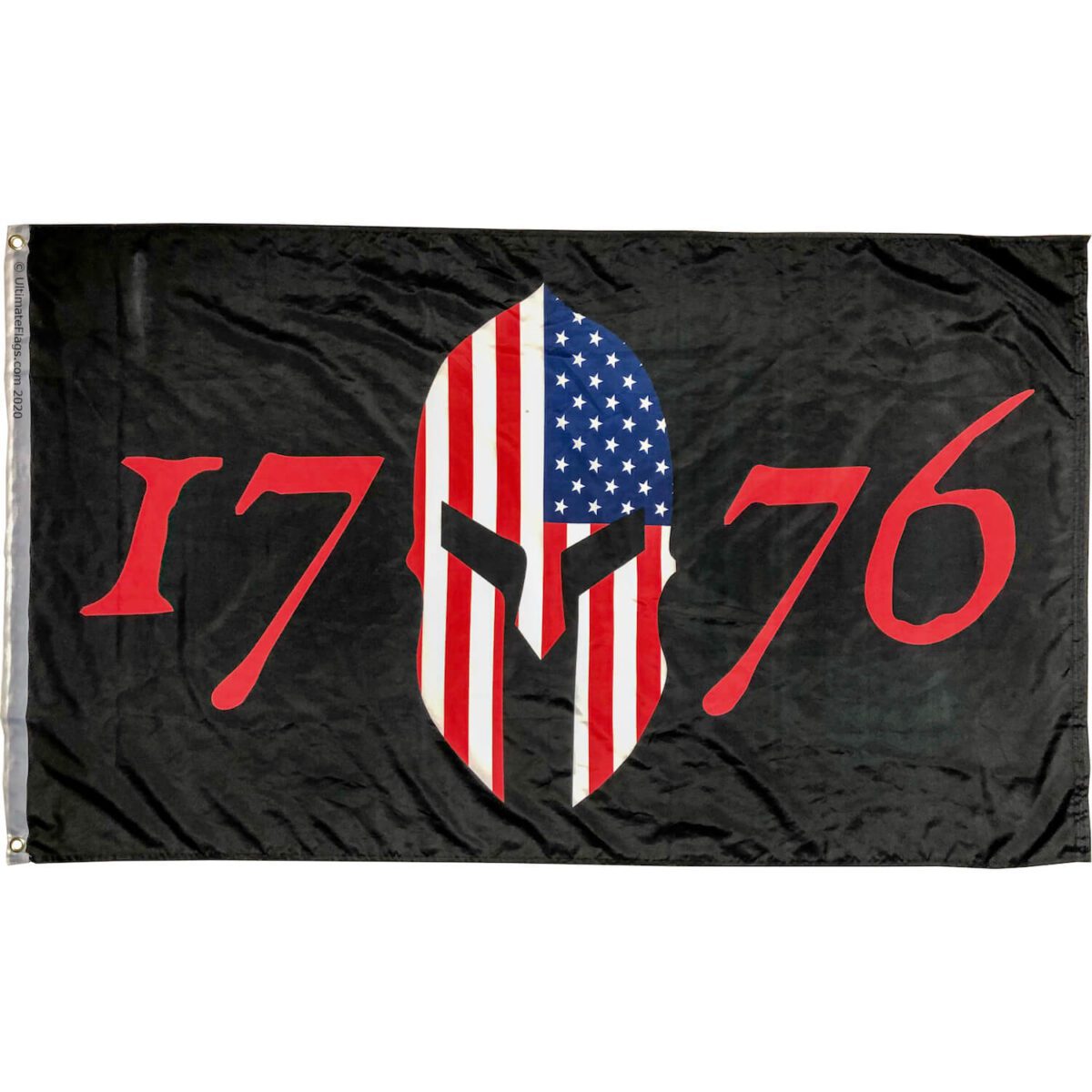 Spartan-themed flag featuring the year 1776 and an American flag design, perfect for patriotic displays. Ideal for those seeking cheap and affordable flags to buy online. Discover the best options at UltimateFlags.com.