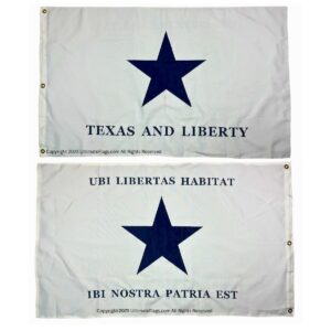 Texas and Liberty flag featuring a prominent blue star, alongside the Ubi Libertas Habitat flag with Latin inscriptions, perfect for showcasing pride. Buy online for affordable and high-quality flags at UltimateFlags.com, ensuring you find the best options for your needs.