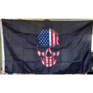 USA Skull Flag for sale 3x5 outdoor black with usa flag colors on skull