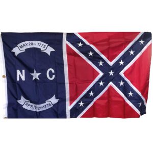 north carolina rebel battle flag with white lettering dates may 20, 1775 and april 12, 1776 sewn and embroidered flags for sale 3x5 feet