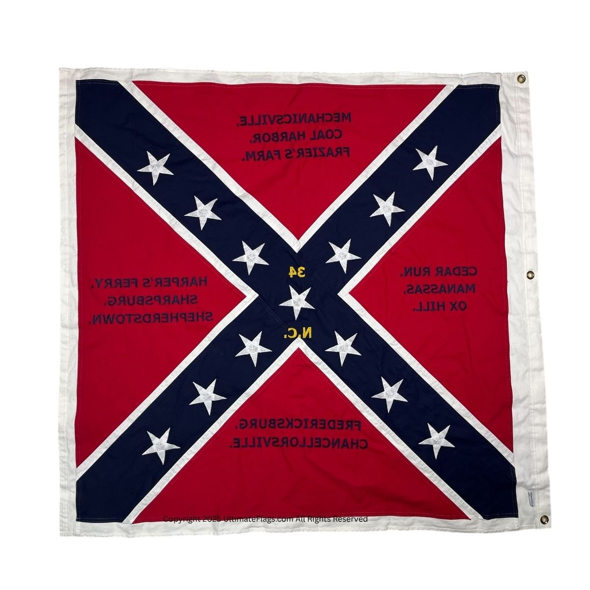 Confederate flag featuring a distinctive design with a red background and a blue saltire adorned with white stars, perfect for collectors or as a decorative piece. Buy online for the best affordable options at UltimateFlags.com.