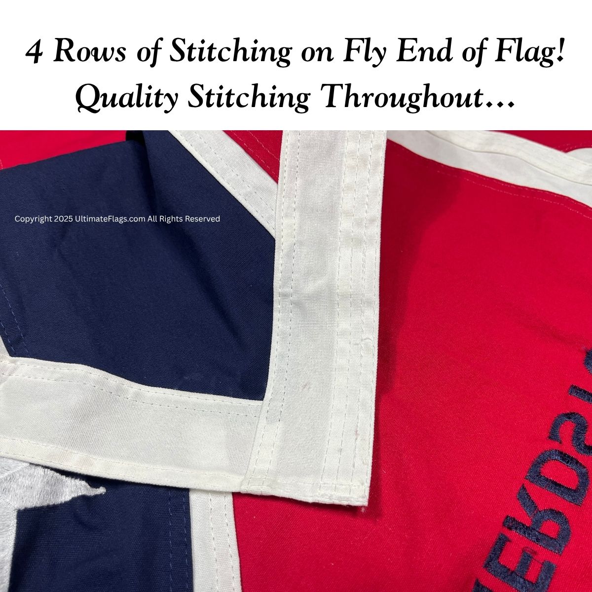 High-quality flag with 4 rows of stitching on the fly end, showcasing durability and craftsmanship. Perfect for those looking to buy online at affordable prices, this flag is among the best options available. For more options, visit UltimateFlags.com.