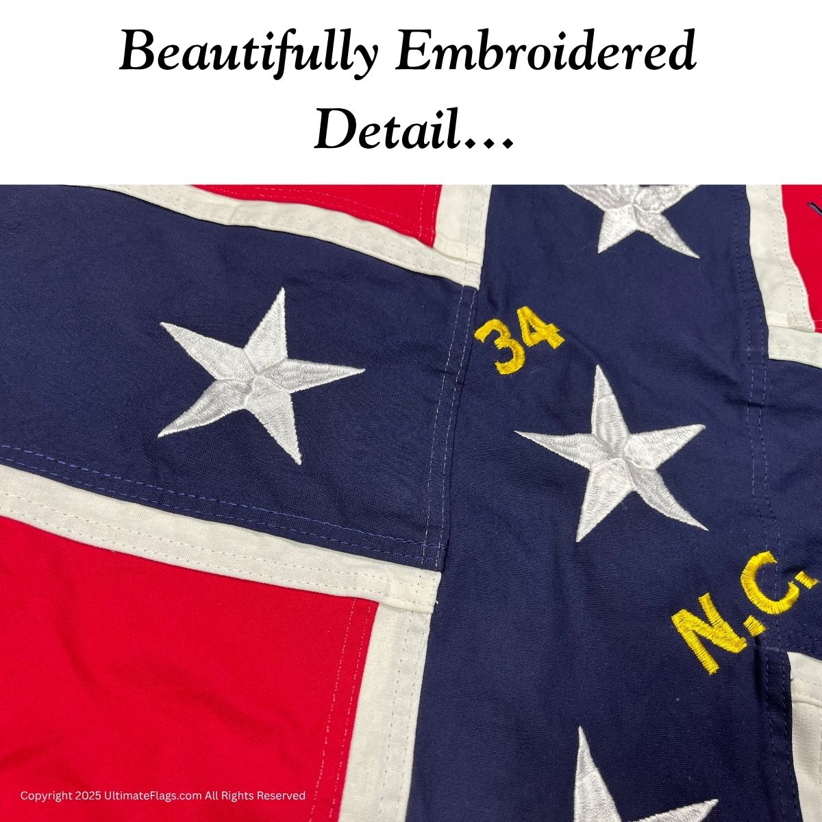 Beautifully embroidered flag detail showcasing vibrant colors and intricate stitching. Ideal for collectors and enthusiasts looking for affordable options. Buy online for the best deals on unique flags at UltimateFlags.com.