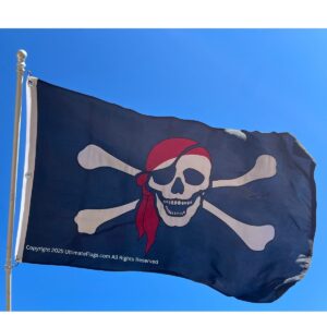 pirate flag jolly roger red hat flag 3 x 5 ft. double nylon embroidered