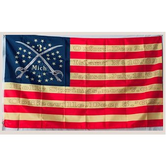 Historical Michigan flag featuring crossed swords and stars, perfect for collectors and history enthusiasts. This affordable flag is a great way to showcase your pride and can be bought online for the best price. Explore more at UltimateFlags.com.