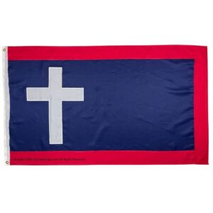 Christian flag featuring a bold white cross on a blue background with a red border, perfect for expressing faith and spirituality. Available at cheap prices, this affordable flag is one of the best options for church events or personal use. Buy online at UltimateFlags.com.