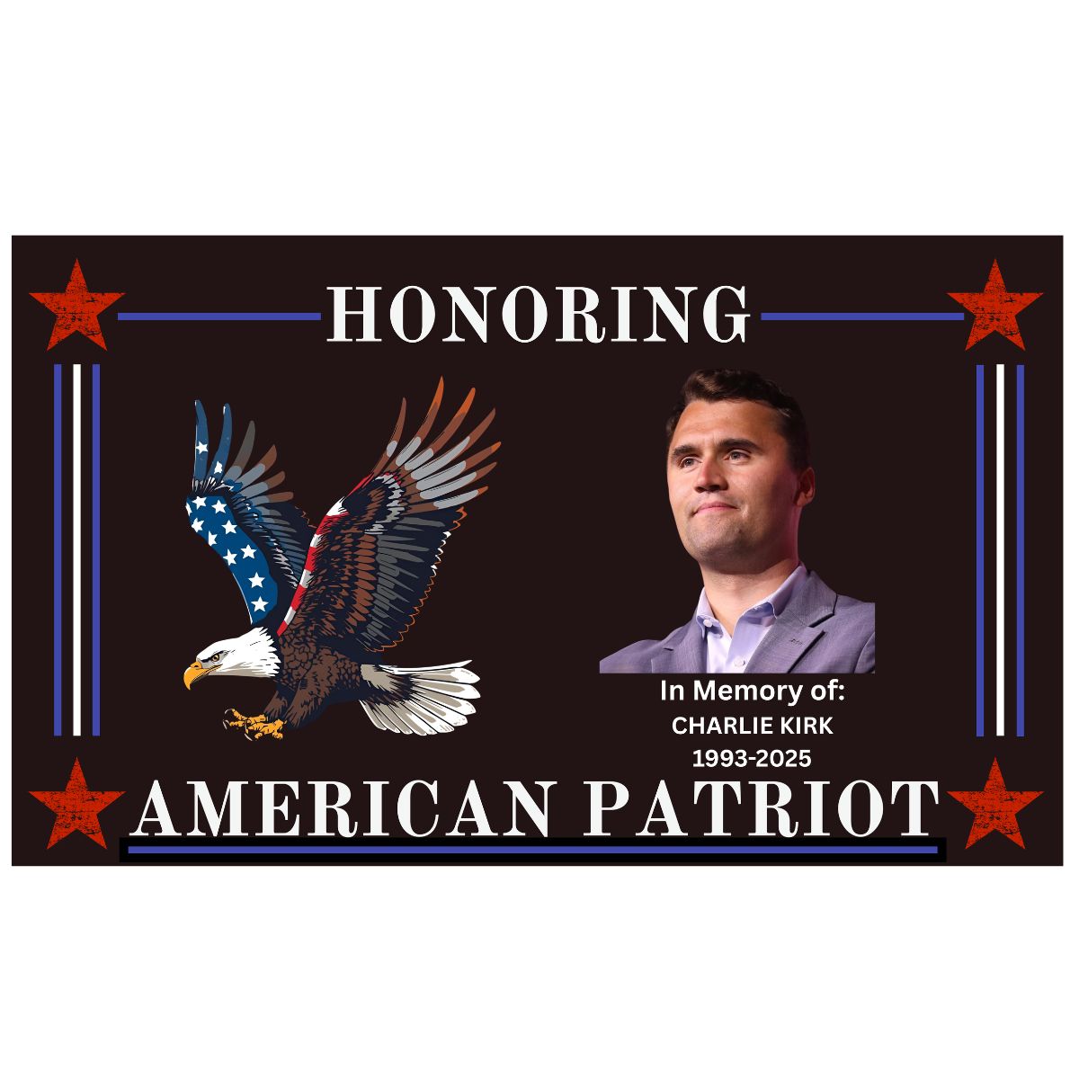 Image features a tribute design honoring an American patriot, showcasing an eagle and a portrait. This affordable and best-selling flag is perfect for buyers looking to buy online. Discover more at UltimateFlags.com.