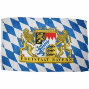 Bavarian flag featuring the iconic blue and white diamond pattern with the coat of arms, representing Freistaat Bayern. This flag is a great choice for those looking to buy online at an affordable price. Discover the best options for cheap flags at UltimateFlags.com.