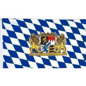 Bavarian flag featuring the traditional blue and white diamond pattern with the state coat of arms, representing Bavaria's rich heritage. This is a cheap and affordable option to buy online for those looking to showcase their love for Bavarian culture. Best quality available at UltimateFlags.com.