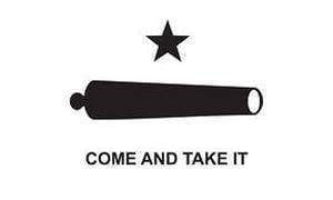 Black flag featuring the phrase "Come and Take It" with a star above, symbolizing defiance and independence. Ideal for those looking for affordable and eye-catching decor. Buy online for the best deals at UltimateFlags.com.