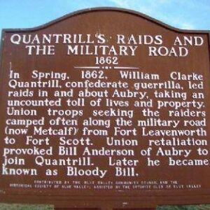 Historical marker detailing Quantrill's Raids and the Military Road from 1862, capturing significant events of the Civil War era. Learn about affordable historical memorabilia related to this period available for purchase. Discover the best deals to buy online at UltimateFlags.com.