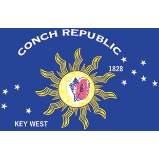 Vibrant Conch Republic flag featuring a sun design, representing Key West's unique identity. Perfect for those seeking affordable and best-quality flags to buy online. Available now at UltimateFlags.com.