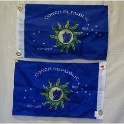 Two affordable and high-quality flags representing the Conch Republic, featuring vibrant blue colors and a unique sun emblem. These flags are perfect for those looking to buy online at the best prices. Explore more at UltimateFlags.com.