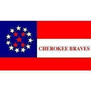 Cherokee Braves flag featuring a vibrant design with red and blue colors and star patterns. Perfect for fans looking for cheap and affordable flag options to buy online. Find the best selection at UltimateFlags.com.