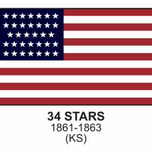 Historical flag featuring 34 stars representing the United States from 1861 to 1863, ideal for collectors and history enthusiasts. Buy online for cheap and affordable options. Discover the best quality flags at UltimateFlags.com.