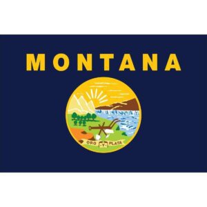 Montana state flag featuring vibrant colors and iconic symbols representing the state's natural beauty and heritage. Perfect for showcasing pride in Montana, this flag is an affordable choice for decoration or gifts. Buy online at UltimateFlags.com for the best selection of flags.