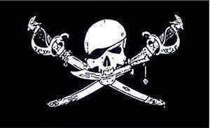 A striking pirate flag design featuring a skull and crossbones with swords, perfect for those seeking cheap and affordable nautical or pirate-themed decor. Buy online for the best selection of flags at UltimateFlags.com.