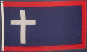 Christian flag featuring a white cross on a blue background with red borders, perfect for expressing faith. Buy online at affordable prices and find the best deals on flags at UltimateFlags.com.
