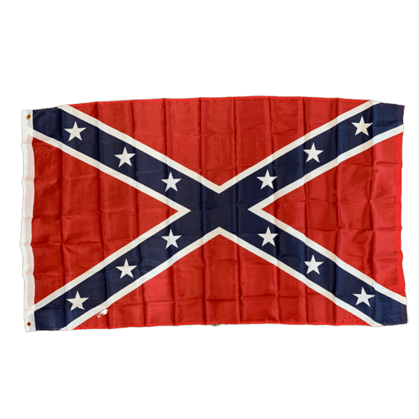 Confederate flag design featuring a bold red background with a blue saltire and white stars. Perfect for collectors or as a decorative piece, this flag is available at an affordable price. Buy online now for the best deals on flags at UltimateFlags.com.