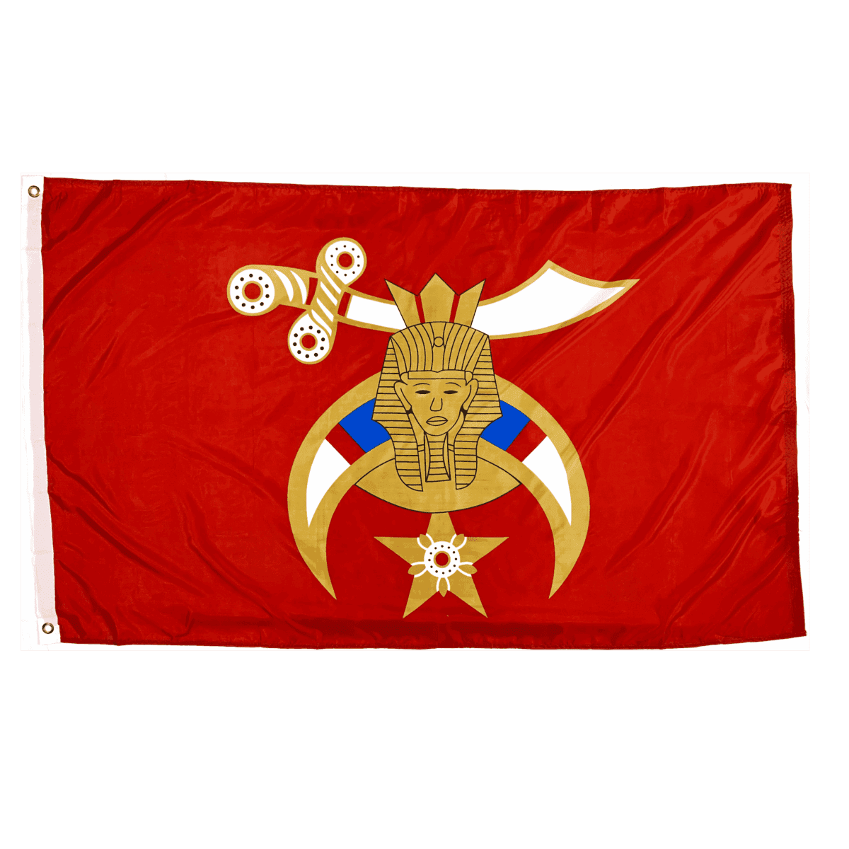 This vibrant red flag features a striking design with a golden emblem depicting a pharaoh's head and a star, making it a unique addition to any collection. Ideal for those seeking cheap and affordable flags, this item is among the best options to buy online. Explore more at UltimateFlags.com.
