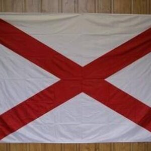 Alabama state flag featuring a red cross on a white background, ideal for showcasing state pride. This flag is a cheap and affordable option for anyone looking to buy online. Find the best selection at UltimateFlags.com.