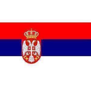 Serbian flag featuring vibrant red, blue, and white colors with the national coat of arms. This is a cheap and affordable option for those looking to buy online the best quality flags. Available now at UltimateFlags.com.