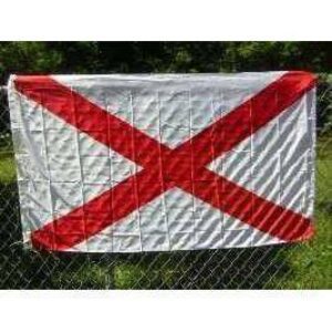 Alabama state flag displayed outdoors, showcasing vibrant colors and intricate design. Perfect for those looking to buy online at affordable prices. Find the best deals on flags at UltimateFlags.com.