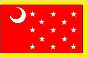 Red flag with a crescent moon and stars, showcasing a vibrant design ideal for events or decoration. Buy this affordable flag online for the best prices at UltimateFlags.com.