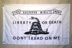 Don't Tread On Me Culpeper Minute Men Flag -Nylon Embroidered White 3 x 5 ft.