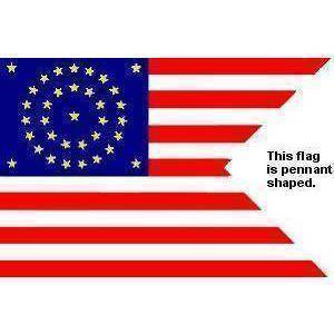 This image features a pennant-shaped flag with red and white stripes and a blue field adorned with stars. Ideal for collectors and enthusiasts, this affordable flag is a great choice to buy online. Discover the best deals at UltimateFlags.com.
