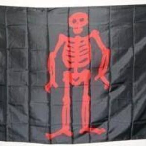 Black flag featuring a striking red skeleton design, perfect for Halloween or pirate-themed events. This affordable flag offers a unique way to express your style and can be easily bought online. For the best deals on flags, visit UltimateFlags.com.