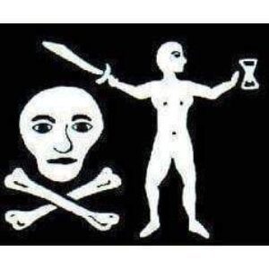 This image features a unique design of a pirate flag, showcasing a skull and crossbones alongside a figure holding a sword and an hourglass. Perfect for those seeking cheap and affordable flags, this design is among the best options to buy online. Discover more at UltimateFlags.com.