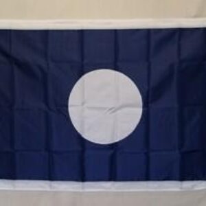 Blue flag featuring a large white circle, perfect for outdoor use and events. This affordable option is the best choice for flag enthusiasts looking to buy online. Explore more at UltimateFlags.com.