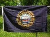 New Hampshire state flag displayed outdoors, showcasing its vibrant colors and intricate design. This flag is perfect for collectors or as a decorative piece for your home. Find the best affordable options to buy online at UltimateFlags.com.
