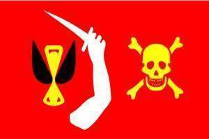 This image features a vibrant flag design with bold colors, showcasing a striking combination of symbols including a knife, a hand, and a skull, perfect for those seeking unique decor. Discover the best options to buy online at affordable prices. Shop now for cheap flags that make a statement at UltimateFlags.com.