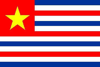 Vibrant flag featuring a red background with horizontal blue and white stripes and a yellow star, representing a unique design ideal for collectors or display. This affordable flag is the best option to buy online at UltimateFlags.com.